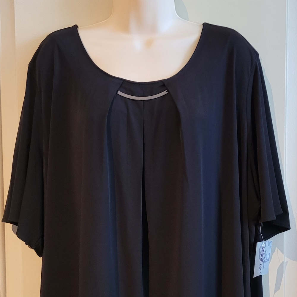 Catherine's Black Plus Size 2X stretch Formal or Casual Top metal bar